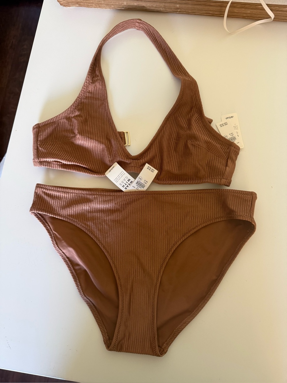 Aerie Ribbed Bikini Set in Dusty Rose Brown